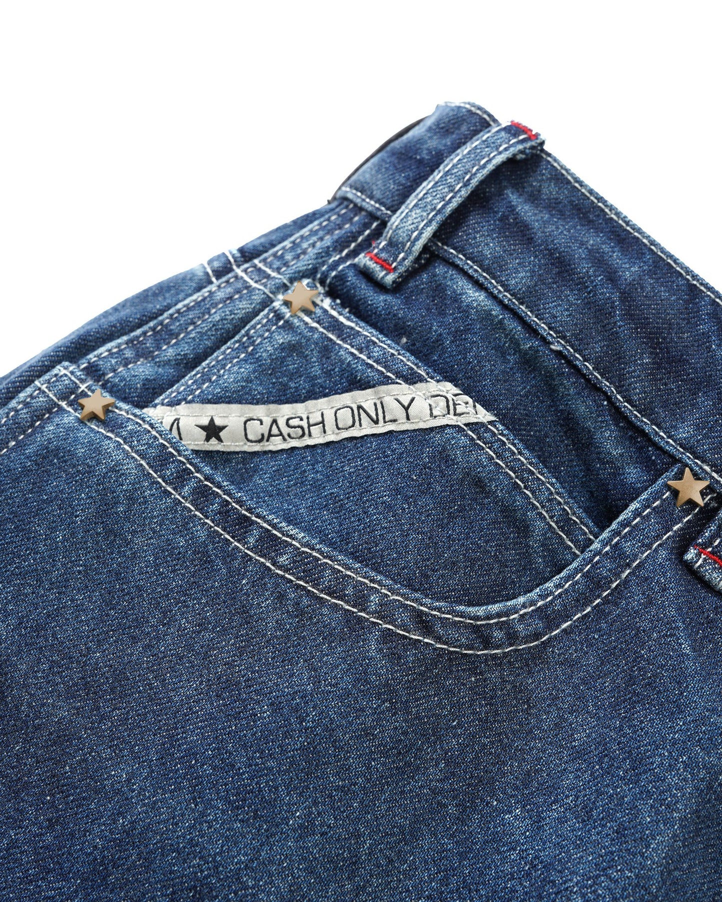 Cash Only - Company Denim Jeans Distress Washed Slub Blue