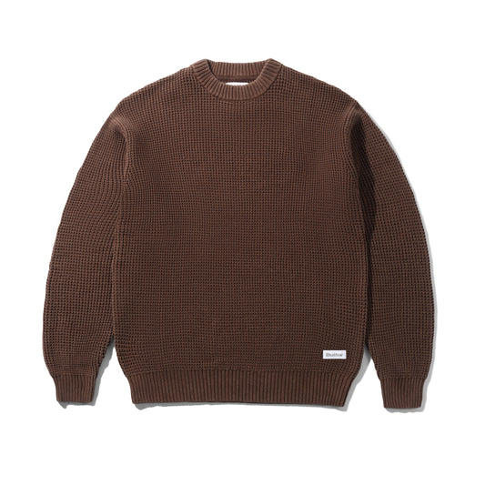 Butter Goods - Distressed Waffle Knit Sweater Washed Bark