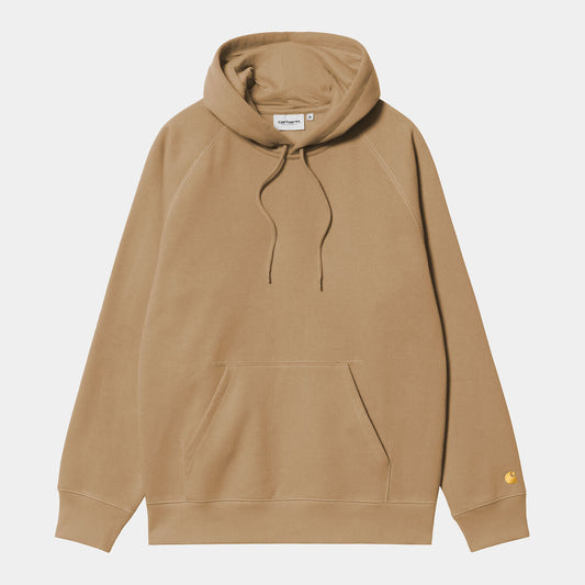 Carhartt WIP pähkinän värinen huppari hihassa logo, hupparin nauhat