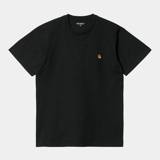 Musta Carhartt Wip chase t-paita, pieni kultainen logo rinnassa