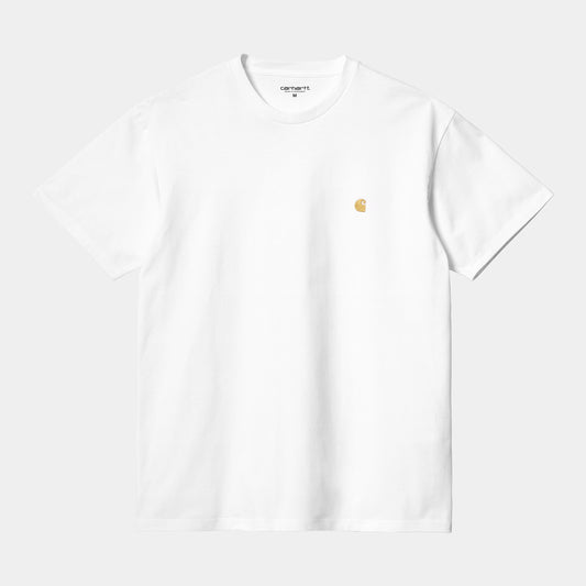 Valkoinen carhartt WIP Chase t-paita, pieni logo rinnassa