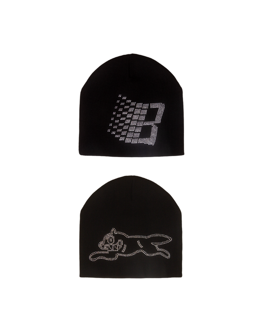 Bronze x Ice Cream - Rhinestone Beanie Black